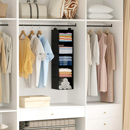 Lifewit 5 Tier Hanging Closet Organizer and Storage for Shelves, Foldable Clothes Shelf with 2 Sturdy Hooks, Sweater/Coat/Shoes Clothing Organization for Wardrobe, Dorm, Bedroom, Gray
