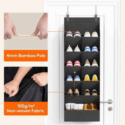 Lifewit 6 Tier Over the Door Shoe Organizer with 11 Large Deep Pockets, Fabric Hanging Shoes Shelf for Closet, Dorm Storage, Fit Up to 12 Pair Shoe Rack Holder for Sneakers, Boots, Gray
