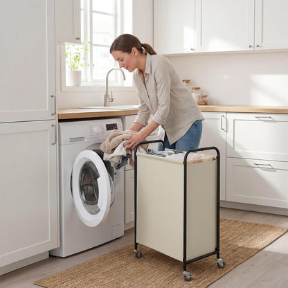 GRANNY SAYS 2 Section 130L Laundry Sorter, Large Laundry Hamper Basket with Wheels and Handles, Durable and Sturdy Rolling Cart for Laundry Room, Hotel, Bedroom, Beige