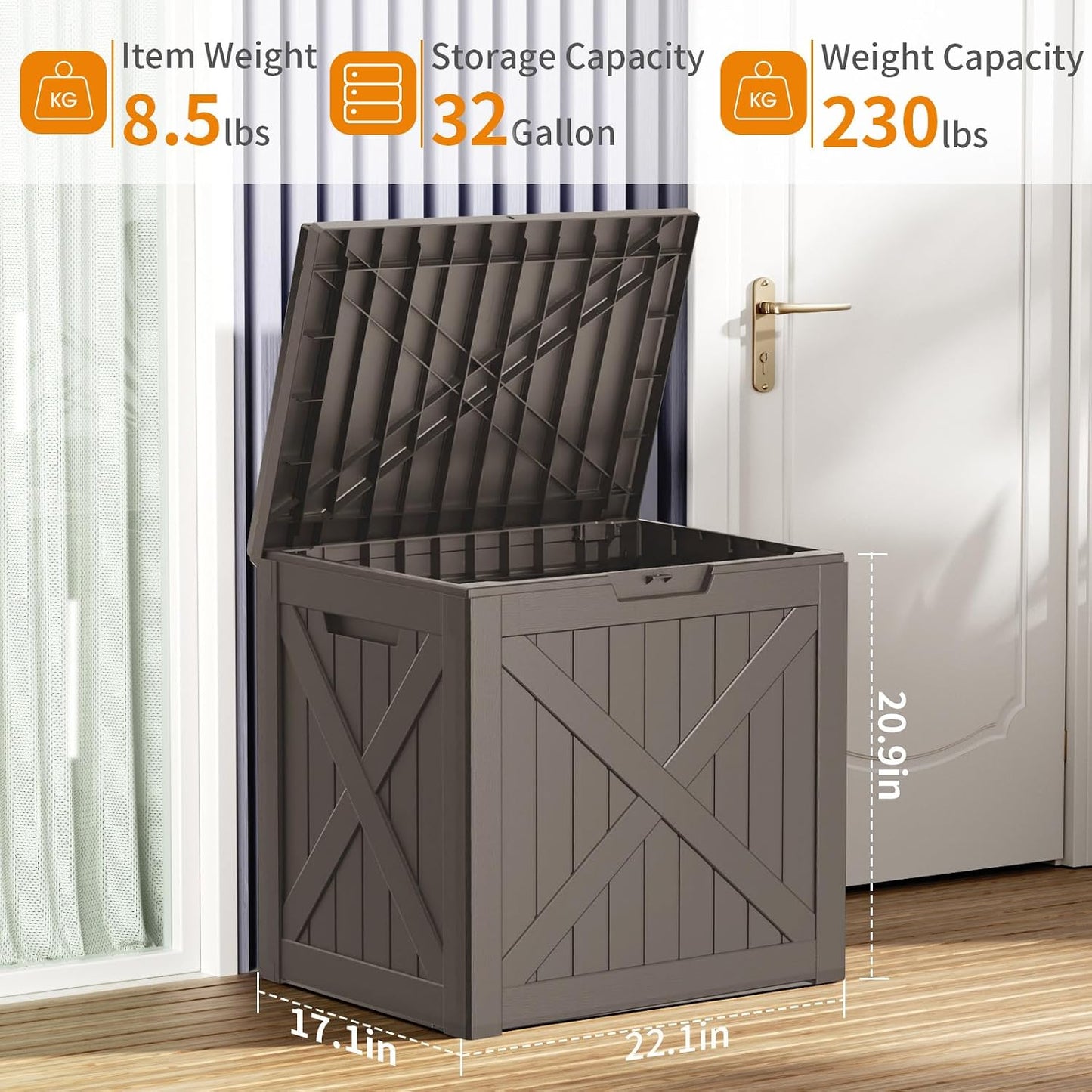 125Gal Outdoor Storage Box, Lockable Deck Box with Hydraulic Lid | Waterproof UV-resistant, Durable outdoor bin for patio cushions, pool accessories & garden tools. Keeps contents secure & dry