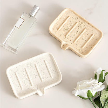 Soap Dish, Bar Soap Holder, Travertine Stone Look, Off White | Self Draining,Sponge Holders Tray for Shower,for Dispenser,Scrubber,Bottle,Cup on Bathroom Kitchen Bathtub Sink or Counter