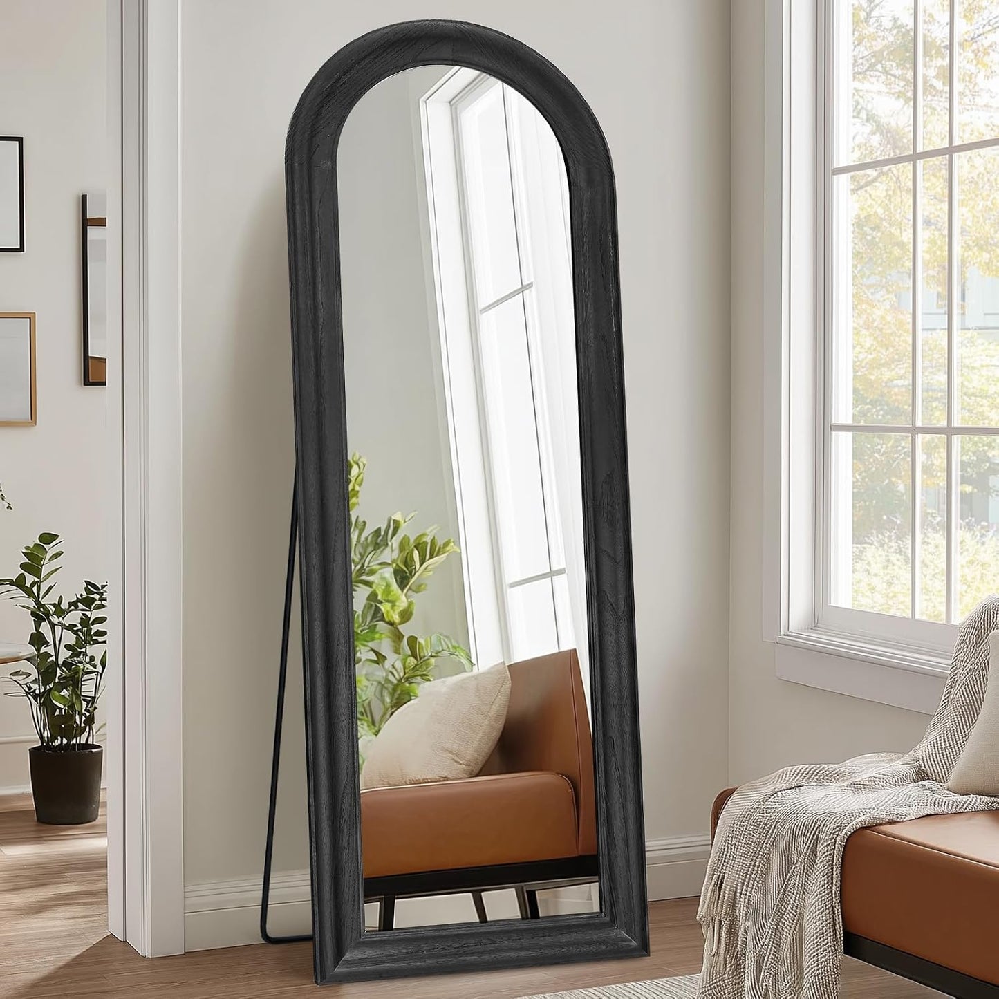 Solid Wood Full Length Mirror - 65"x22" Arched Floor Mirror, Free Standing & Wall Mounted - Elegant Design for Bedroom, Dressing Room, Hallway, Brown