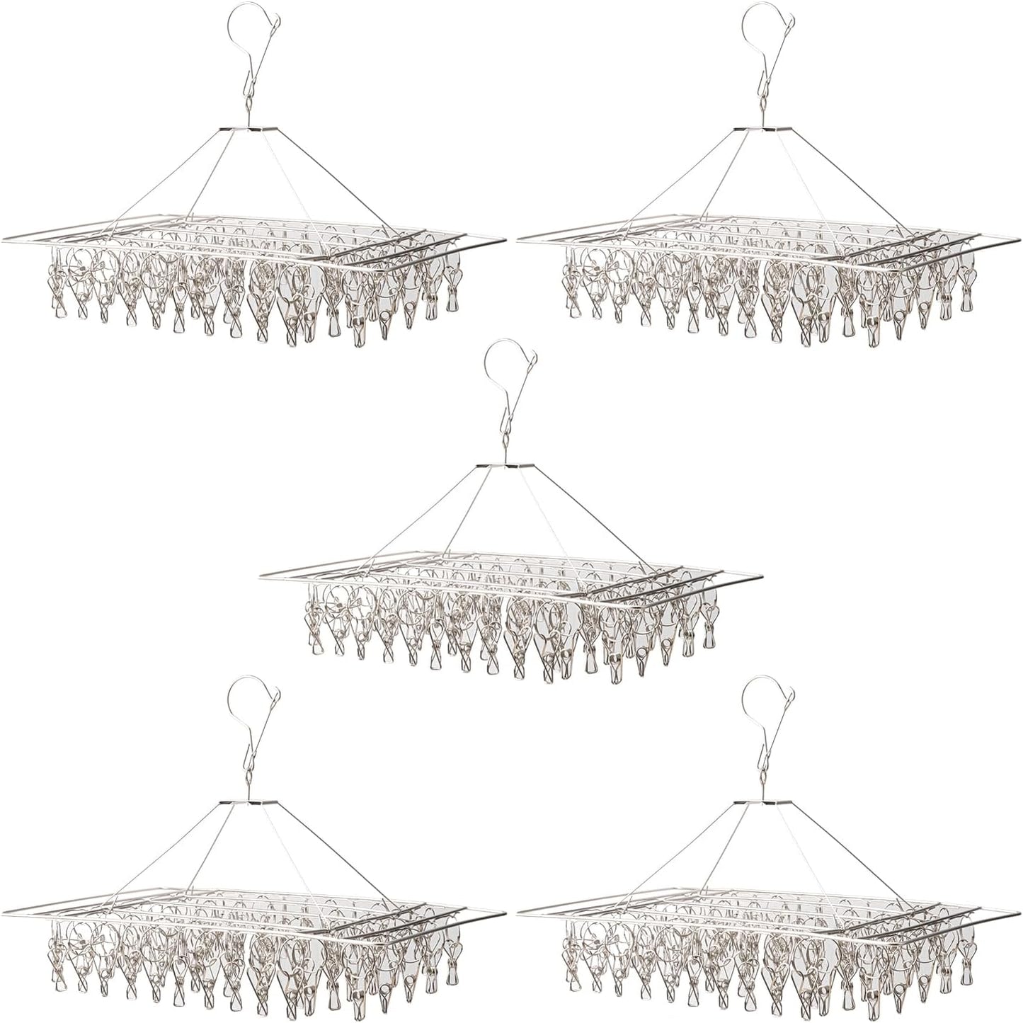 16 Pack 14 inch Stainless Steel Drying Rack with 10 Clips, Sock Drying Rack with Windproof Clips, Stainless Steel Clothes Hanger for Bras, Clothes, Sock & Underwear Towels