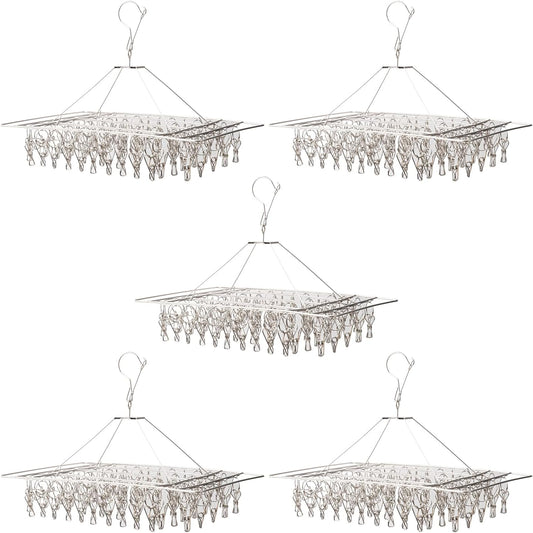 16 Pack 14 inch Stainless Steel Drying Rack with 10 Clips, Sock Drying Rack with Windproof Clips, Stainless Steel Clothes Hanger for Bras, Clothes, Sock & Underwear Towels