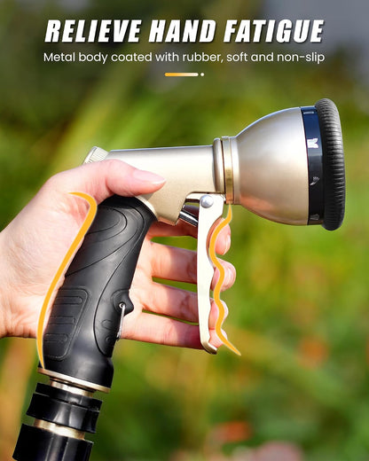 RAINPOINT Garden Hose Nozzle, Heavy Duty Metal Hose Sprayer Nozzle, 9 Adjustable Spray Patterns, High Pressure Hose Sprayer for Watering Plants, Lawns, Car and Pet Washing (Green)