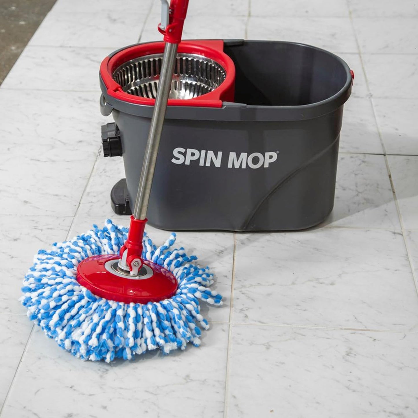 Simpli-Magic 79349 Spin Mop Cleaning System with 3 Microfiber Mop Heads, Red/Black