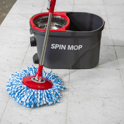 Simpli-Magic 79349 Spin Mop Cleaning System with 3 Microfiber Mop Heads, Red/Black