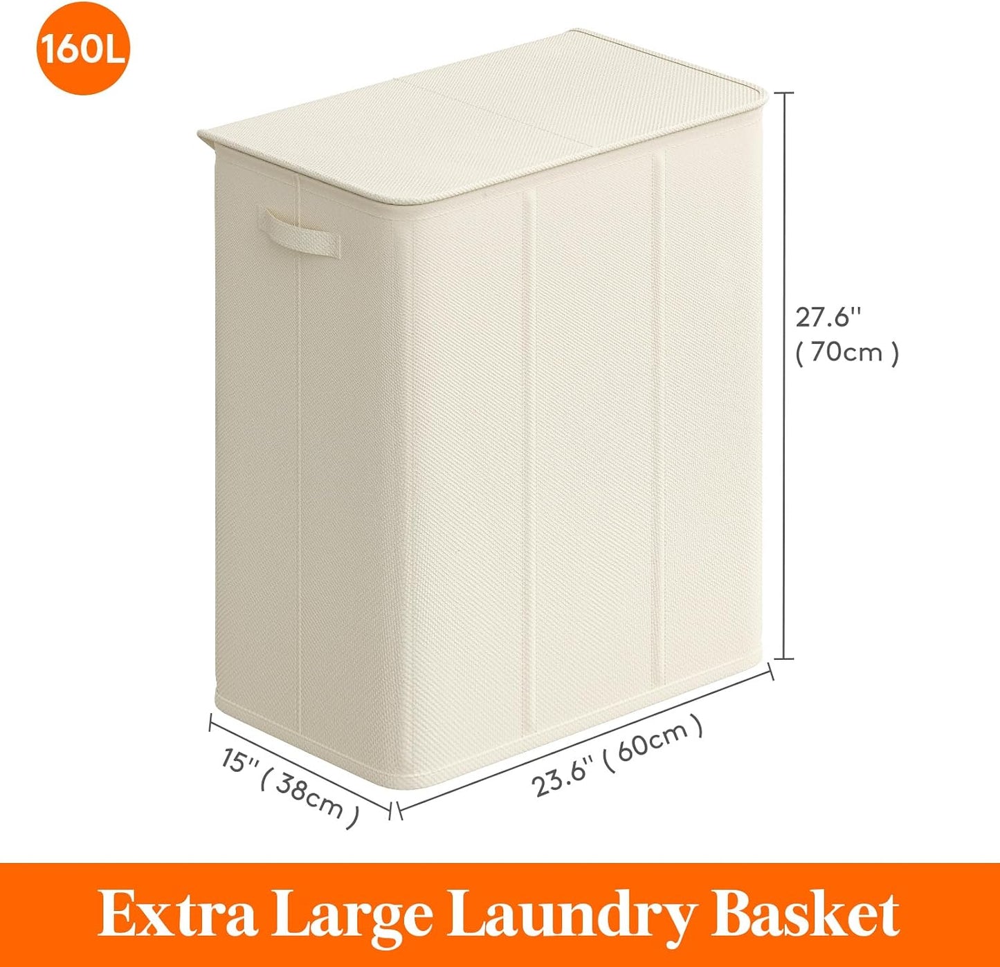 Lifewit Double Laundry Hamper with Lid and Removable Laundry Bags, Large Collapsible 2 Dividers Dirty Clothes Basket with Handles for Bedroom Laundry Room Closet Bathroom College, 136L Beige
