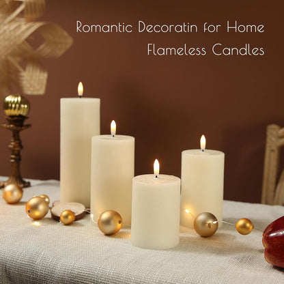 LUSHARBOR Flameless Candles, 4 Pack Battery Operated Candles with Remote, Real Wax LED Fake Candles with Timer Flickering for Christmas Wedding Home Party D3 H 5" 6" 7" 9" White