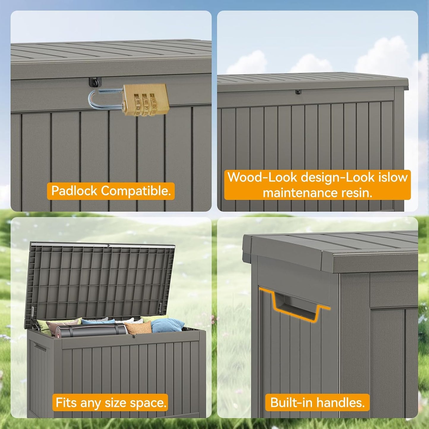 NUNU LAB Outdoor Storage Box, 45 Gallon Outside Deck Box Waterproof, Resin Outdoor Storage Cabinet With Lockable Lid, Backyard Storage Bench For Garden Tools, Patio Cushions, Pool Tools, Black