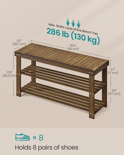 SONGMICS Shoe Rack Bench, 3-Tier Bamboo Shoe Storage Organizer, Entryway Bench, Holds Up to 286 lb, 11.3 x 27.6 x 17.8 Inches, for Entryway Bathroom Bedroom, Ink Black ULBS04H