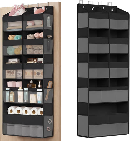 SONGMICS Over-the-Door Organizer, 9-Compartment Door Hanging Storage Shelf, Foldable Closet Hanging Organizer, Heavy-Duty, Metal Hooks, Transparent, Dove Gray URDH009GD01