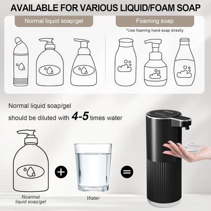 GuDoQi Automatic Touchless Liquid Soap Dispenser, 4-Level Adjustable Foam, USB Rechargeable Hand Soap Dispenser for Bathroom, Kitchen Countertops, 12.2oz/360mL, Black