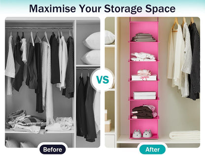 YOUDENOVA Hanging Closet Organizer, 6-Shelf Closet Hanging Shelves, Grey