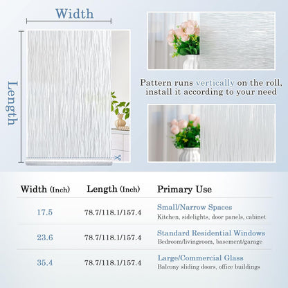 LUTE Window Privacy Film, Frosted Glass Window Film for Bathroom, Static Cling Removable Heat Control Glass Coverings, Non Adhesive Opaque Door Sticker for Home Office (Pure, 17.5" x 78.7")