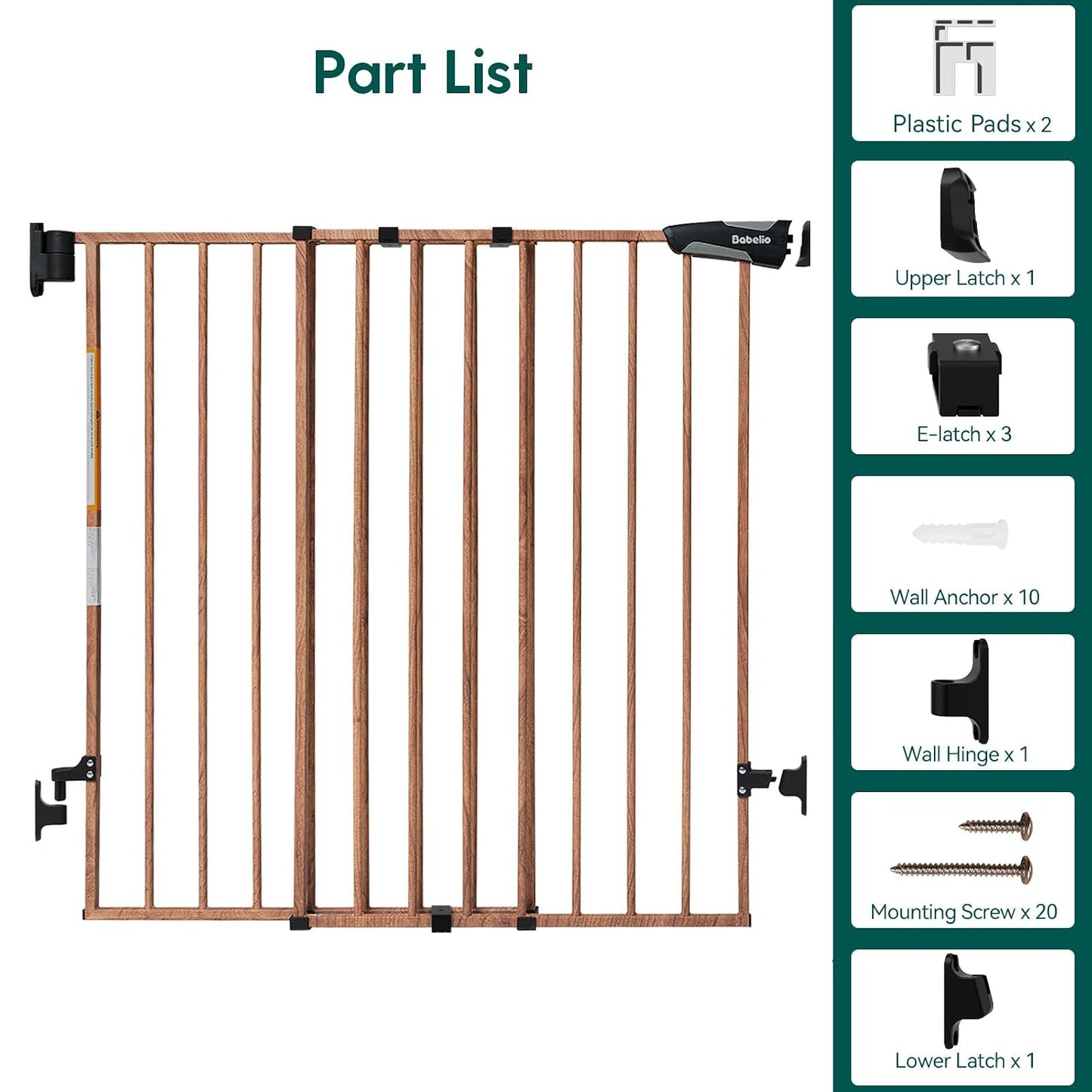 Babelio Baby Gate for Stairs, Kitchen & Doorways, No Bottom Bar| One-Handed Operation| Auto-Close| Hardware Mount (Drill Needed) Safety Dog/Pet Gate (Black - B17, 26-43" W, 28" H)