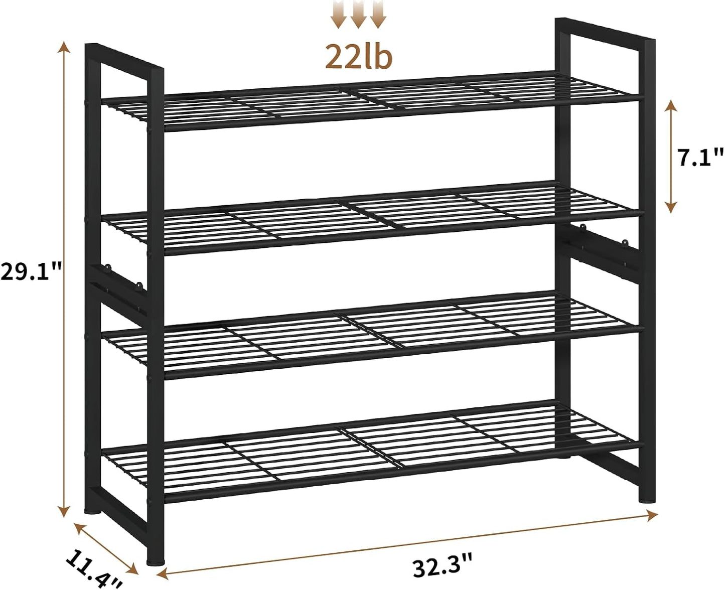 Stackable Shoe Rack, 6 Tier Metal Shoes Rack Storage Organizer,Large Capacity Shoe Shelf Max Holds 30 Pairs of Shoes,Sturdy and Stable, for Closet, Entryway,Garage，Black