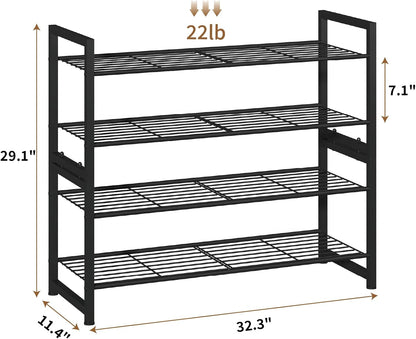 Stackable Shoe Rack, 6 Tier Metal Shoes Rack Storage Organizer,Large Capacity Shoe Shelf Max Holds 30 Pairs of Shoes,Sturdy and Stable, for Closet, Entryway,Garage，Black