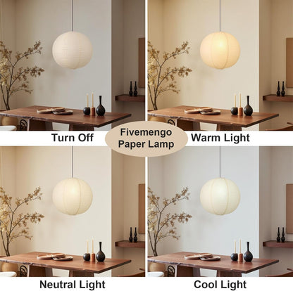 Large Rice Paper Pendant Light Kit, 20in White Globe Paper Lantern Lights, E26 Base, Japanese Hanging Lantern Lamp Japandi Chandelier for Dining Room Bedroom Office Living Room