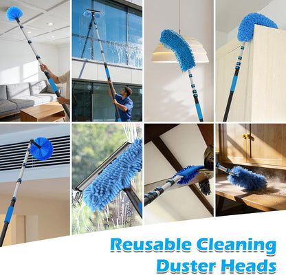 25FT Reach High Ceiling Duster Kits with 5-20FT Adjustable Pole - Includes Extra Long Duster, High Ceiling Duster, Rotatable Window Squeegee & Cobweb Duster for Ceiling Fans and Whole House Cleaning
