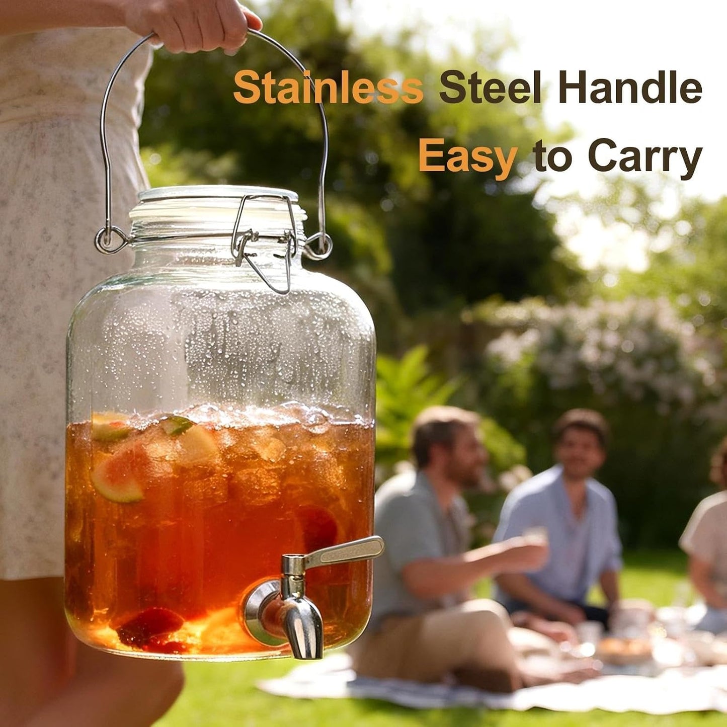 Glass Drink Dispenser for Parties, 1 Gallon Beverage Dispenser with Spigot and handle,Glass Water Dispenser, Juice Dispensers for Fridge, Lemonade & Laundry Detergent Dispenser (1Pack)