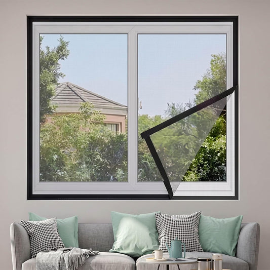 Self-Adhesive Window Screen Replacement, No-Drill Fiberglass Window Screen Mesh, Washable & Removable Mosquito Bug Net with Hook & Loop Tape, Replacement Screens for Windows(Black,20x20in) - Colors D