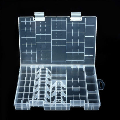 47 Batteries Organizer Storage Case Box Holder Clear Plastic Container Portable- Holds 16 AAA+20 AA+ 2 9V+5 C+4 D Various Sizes and Tester