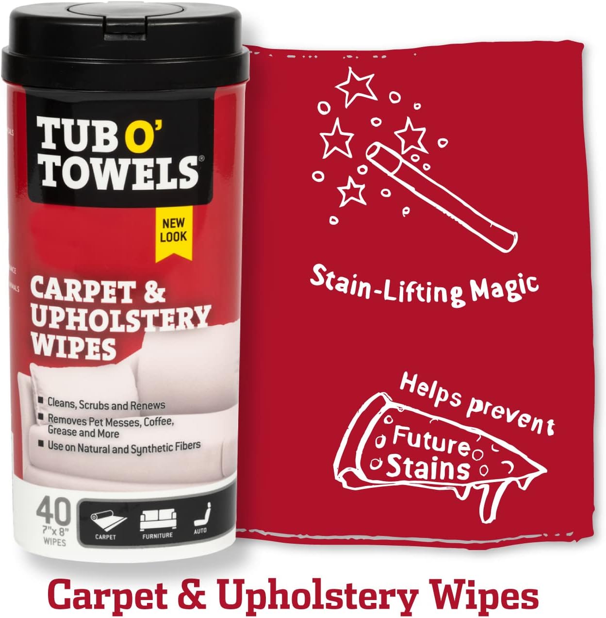 Tub O' Towels Heavy-Duty Multi-Surface Cleaning Wipes, 7" x 8", 40 Count Canister, Removes Grease, Grime, and Tough Stains, Durable Disposable White Wipes for Home, Garage, and Outdoor Cleaning Tasks | industrial-disposable-wipes