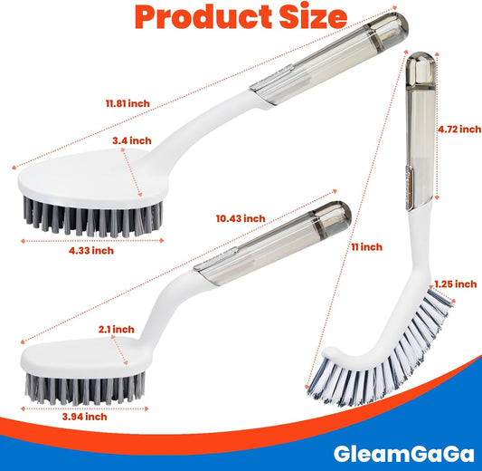 3 Pack Shower Scrub Brush Set – Heavy-Duty Scrub Brushes for Cleaning with Long Handle, Stiff Bristles Grout Brush, Shower Scrubber for Bathroom, Bathtub, Kitchen, Tile, Floor, Grout, Sink & Carpet