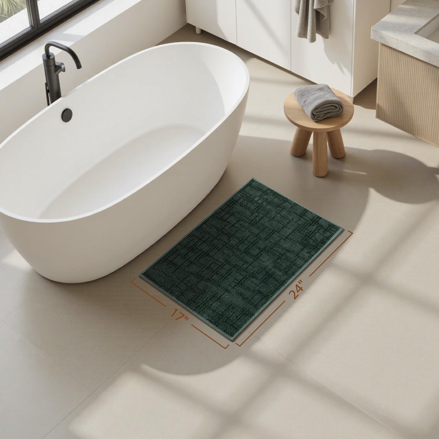 AMOAMI Bath Mat Non Slip Super Absorbent Quick Dry Bath Mats for Bathroom Floor Rubber Backing Washable Bathroom Rugs Modern Woven Jacquard Mat, Beside Tub Bath Rugs, 17" x 24", LightGrey