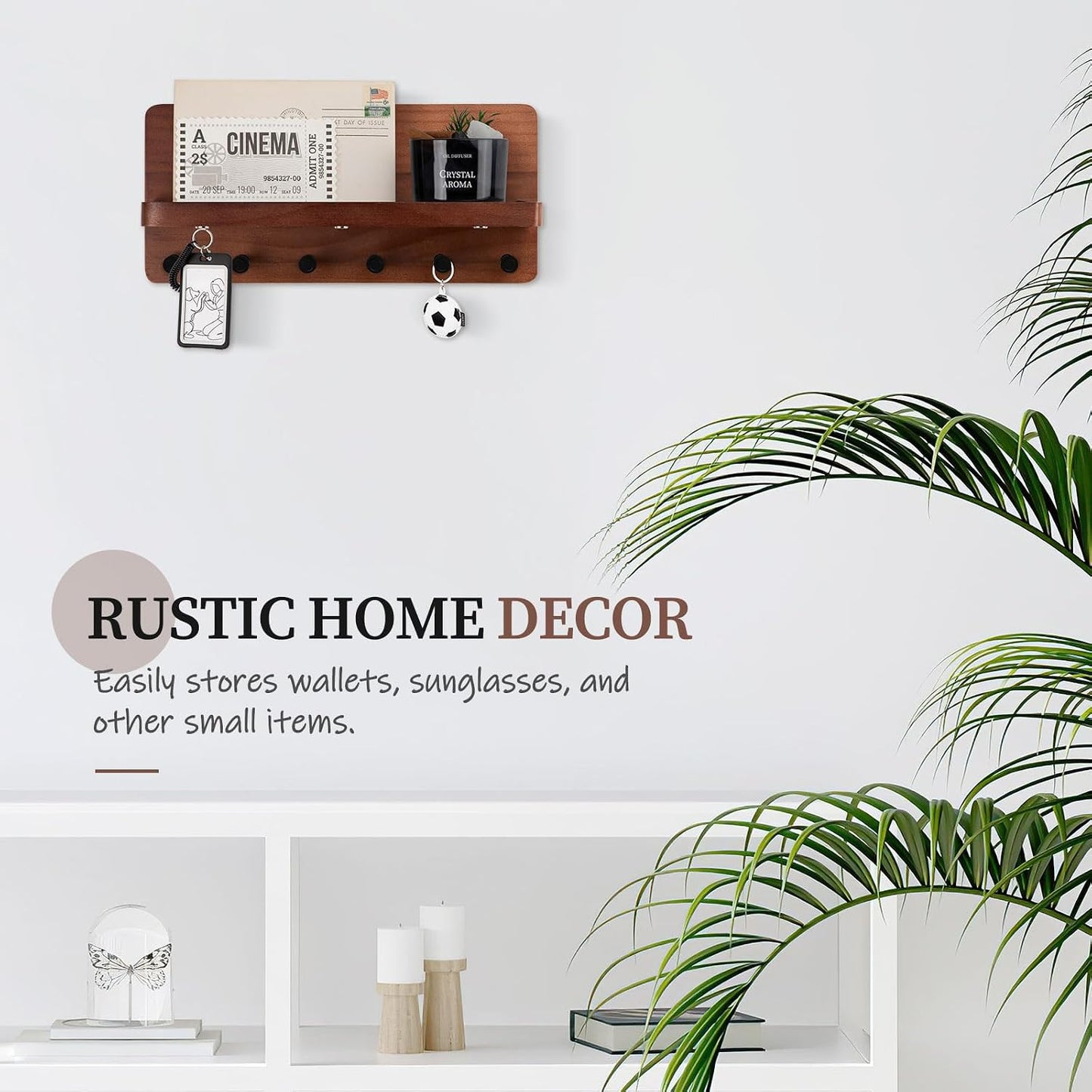 Nekon Key Holder for Wall with Shelf, Pine Wooden Key Hanger Wall Mounted, Farmhouse Wall Organizer for Home Entryway & Apartment (Standard, Wood)