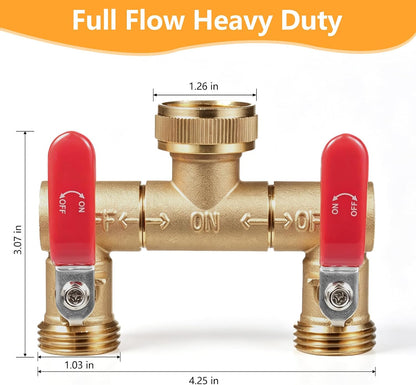 Garden Water Hose Splitter - RV Water Splitter 2 Way Heavy Duty Brass Spigot Hose Splitter - Outdoor Y Hose Bib 2 Valves with 2 Extra Rubber Washers for 3/4" Hose Connector (Blue)