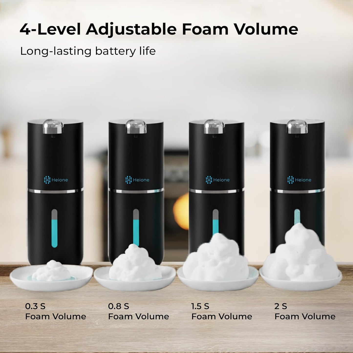 Automatic Touchless Foam Soap Dispenser - USB-C Rechargeable Foaming Soap Pump, IPX5 Waterproof for Bathroom & Kitchen, 12.8oz, Wall Mount or Countertop (Black)