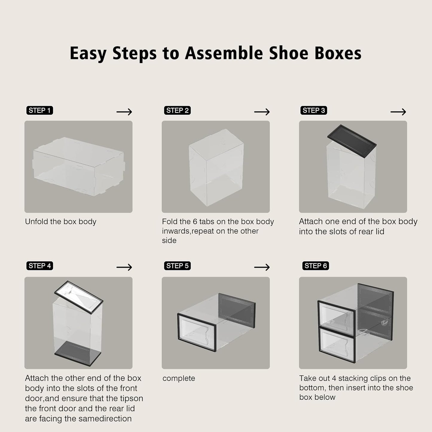 SEE SPRING 12 Pack Shoe Storage Box, Clear Plastic Stackable Shoe Organizer for Closet, Space Saving Foldable Shoe Rack Sneaker Container Bin Holder