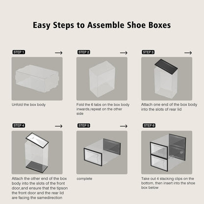 SEE SPRING 12 Pack Shoe Storage Box, Clear Plastic Stackable Shoe Organizer for Closet, Space Saving Foldable Shoe Rack Sneaker Container Bin Holder