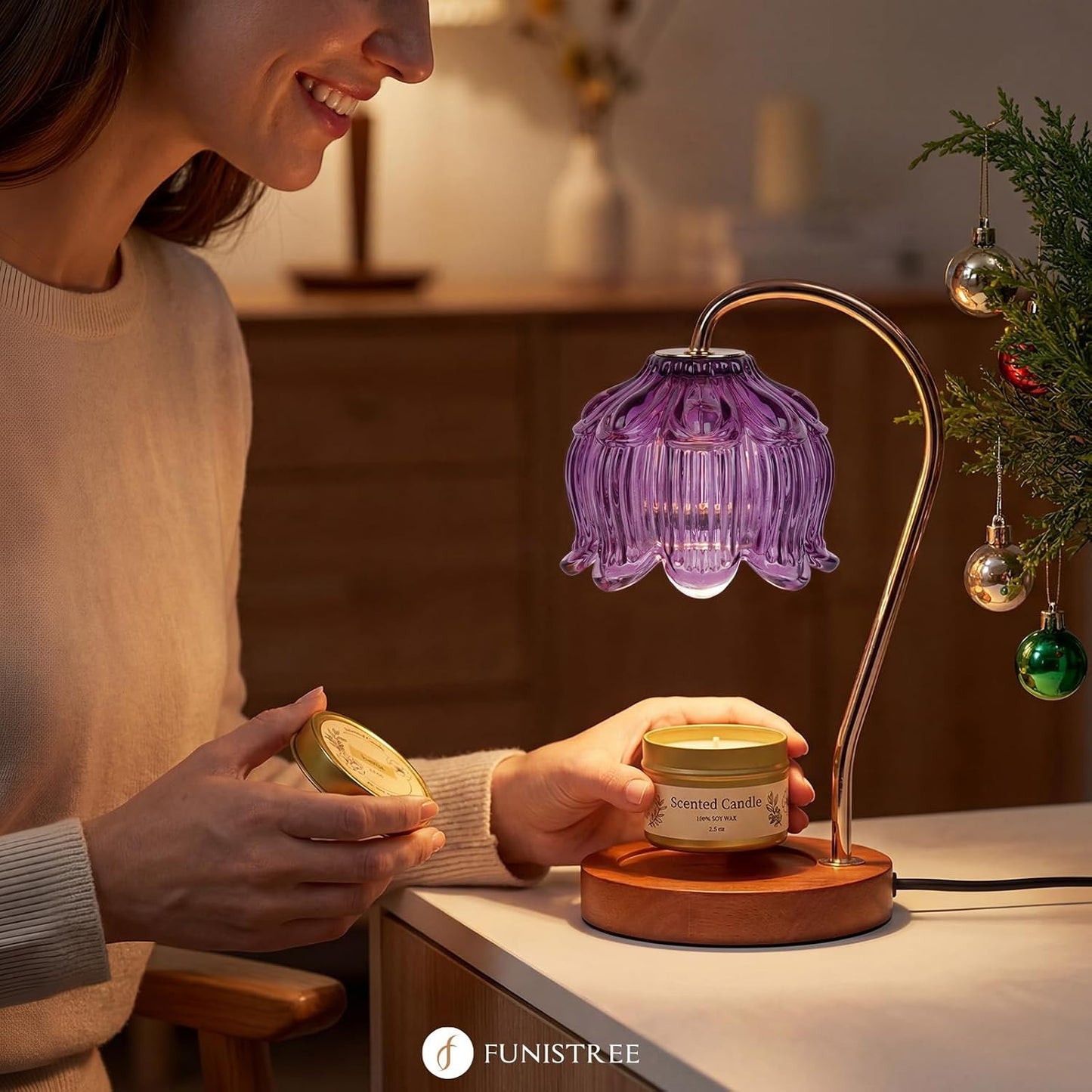 Funistree Flower Candle Warmer Lamp with Timer & Dimmer, Adjustable Height Candle Warmer, Christmas Birthday Gifts for Women Mom, House Warming New Home Decor, Wax Warmer with 2 Bulbs for Jar Candles
