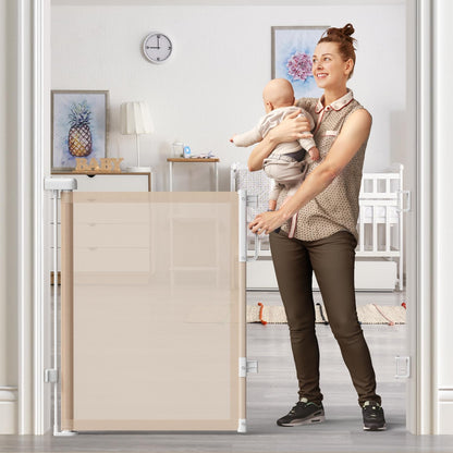 Retractable Baby Gate for Stairs & Doorways, Mesh Dog Gate Indoor Outdoor, Extends to 55" Wide 34" Tall Child Gate for Hallways, Deck, Porch, Pet Toddler Safety Essentials, Easy Install, Grey