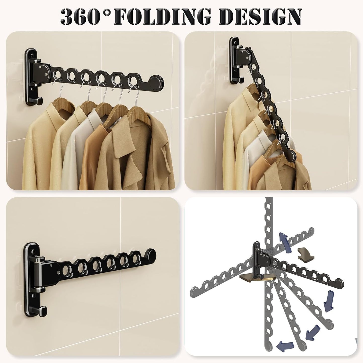 Wall Mounted Clothes Hanger Drying Folding Racks | Full 180° horizontal & vertical pivot