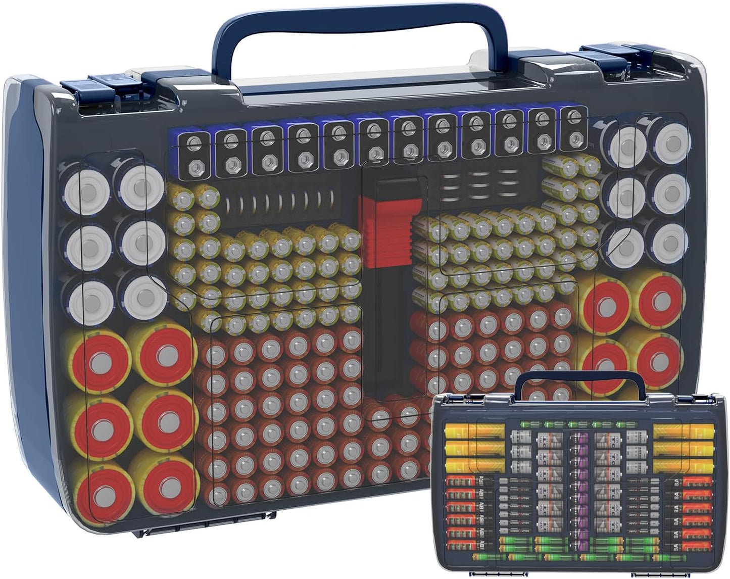 Battery Organizer Storage Case with Tester for 269 Batteries, Double Sides | Plastic, For AA AAA 4A C D Cell 9V 3V LR44 CR2 CR123 CR1632 18650 Button, Wall/Drawer, For Families/DIY/Home/Garage, Grey