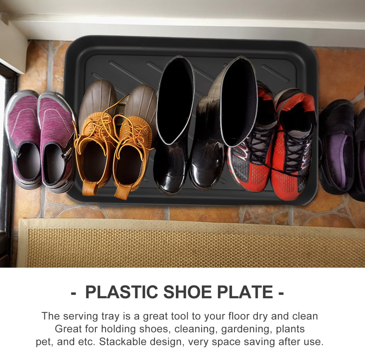 Garneck Multipurpose Plastic Shoe Tray Black Textured Boot Mat 30x40cm Plastic Utility Shoe Trays Waterproof Entryway Boot Storage Mat for Car Trunk Storage Entryways Decks Patios