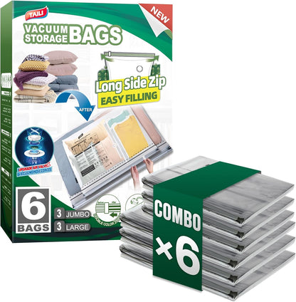 TAILI 8 Pack Jumbo Vacuum Storage Bags, 39x28 inch, LONG SIDE ZIP Vacuum Seal Bags for Clothing, Space Saver for Beddings, Comforters, Blankets, Pillows