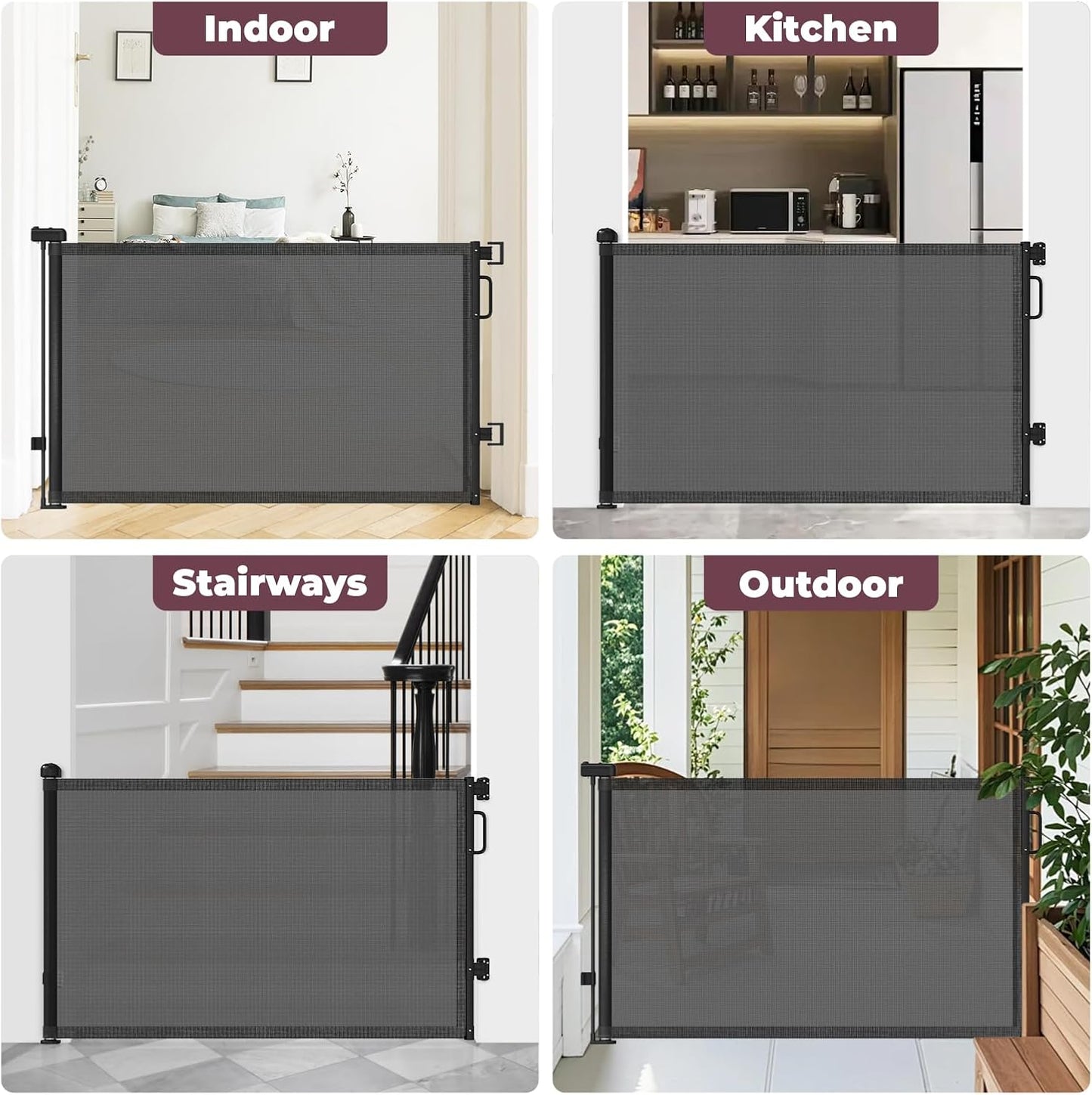 Retractable Baby Gate for Stairs & Doorways, Mesh Dog Gate Indoor Outdoor, Extends to 55" Wide 34" Tall Child Gate for Hallways, Deck, Porch, Pet Toddler Safety Essentials, Easy Install, Grey