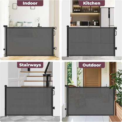 Retractable Baby Gate for Stairs & Doorways, Mesh Dog Gate Indoor Outdoor, Extends to 55" Wide 34" Tall Child Gate for Hallways, Deck, Porch, Pet Toddler Safety Essentials, Easy Install, Grey