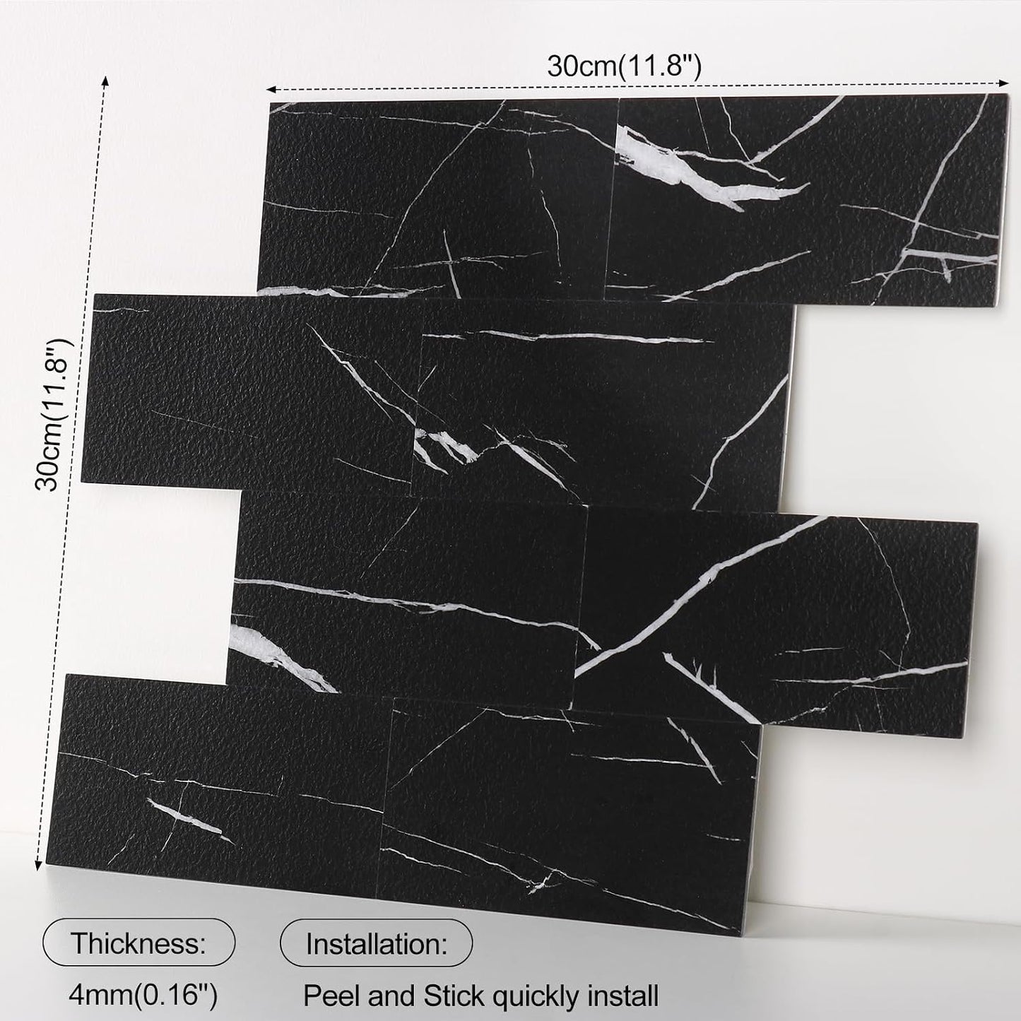 10- Sheet Polished White Peel and Stick Backsplash, 12’’Luxury PVC Ceramic Look Self Stick Subway Tiles, Waterproof Peel and Stick Wall Tiles for Kitchen and Bathrrom