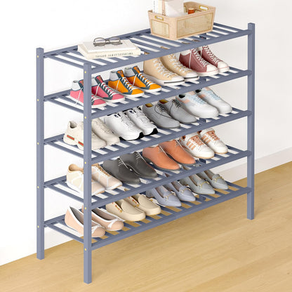 Smiry Bamboo Shoe Rack for Closet, 3 Tier Wooden Shoe Organizer, Stackable Wood Shoe Storage Shelf for Entryway, 14 Vertical Slats, One-piece Heavy-Duty Legs, 26.77"x11.02"x18.31", Natural