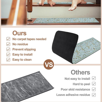 OJIA Insect Print Stair Treads Non Slip Stair Runners for Wooden Steps Indoor, 15PCS 8"x30" Rubber Backing Carpet Treads for Wood Stairs Staircase Step Treads for Kids & Dogs, Stair Covers, Black