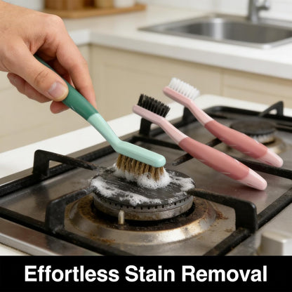 3-Pack Deep Clean Brush Set, Hard Bristle Brush & Steel Wire Scrubber for Bathroom Tiles, Grout, Kitchen Sinks, Stove Tops, Heavy Duty Cleaning Brushes with Comfort Grip, 2 Pink & 1 Green Brushes