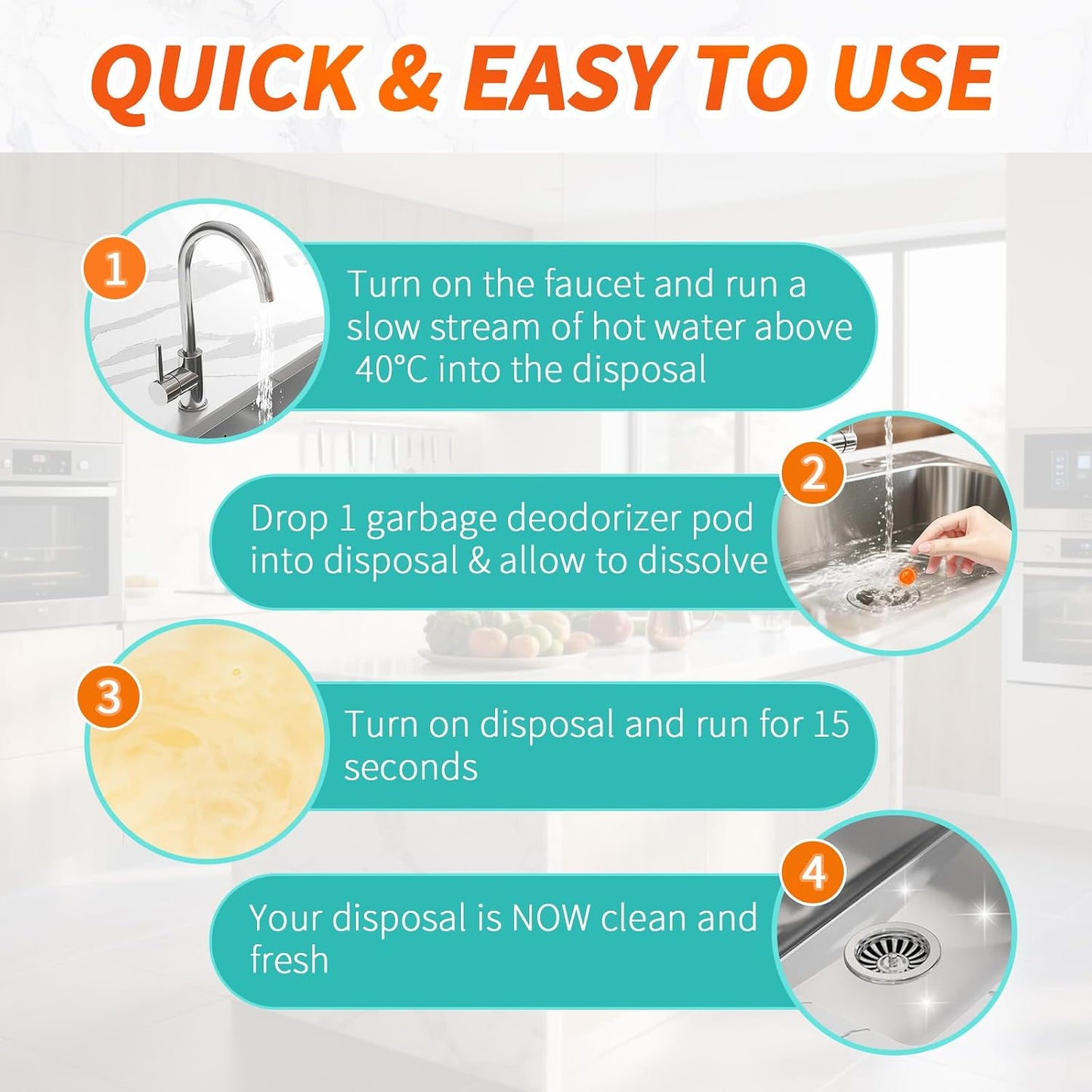 50 Count Garbage Disposal Cleaner and Deodorizer – Sink Odor Eliminator, New Powerful XL Sink Drain Freshener Pods | Dissolves Grease, Eliminates Odors, Lemon Zest Scent