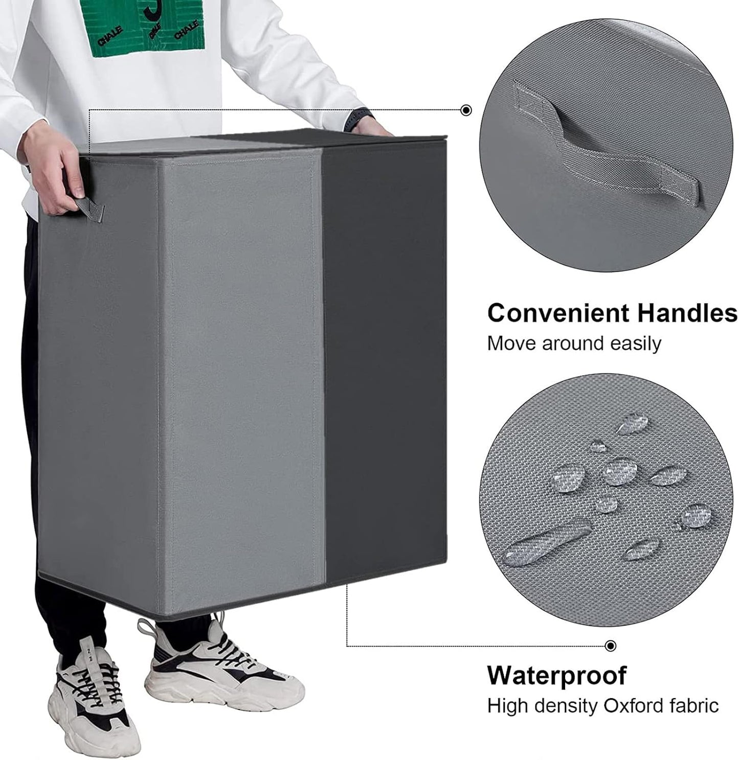 WOWLIVE Double Laundry Baseket with Lid and Removable Laundry Bags,154L Large Laundry Hamper 2 Section Collapsible Dirty Clothes Hamper for Laundry Room,College Dorm,Bathroom,Black and Beige