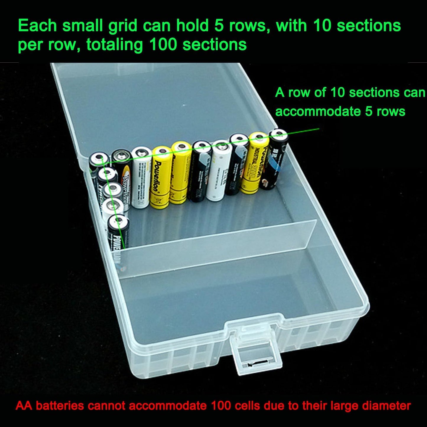 Fielect AAA/AA/C/D Battery Storage Case Holder Organizer Box Transparent